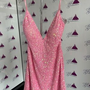 Stella Couture 23710 Size 12 Pink Sequined Mini Dress